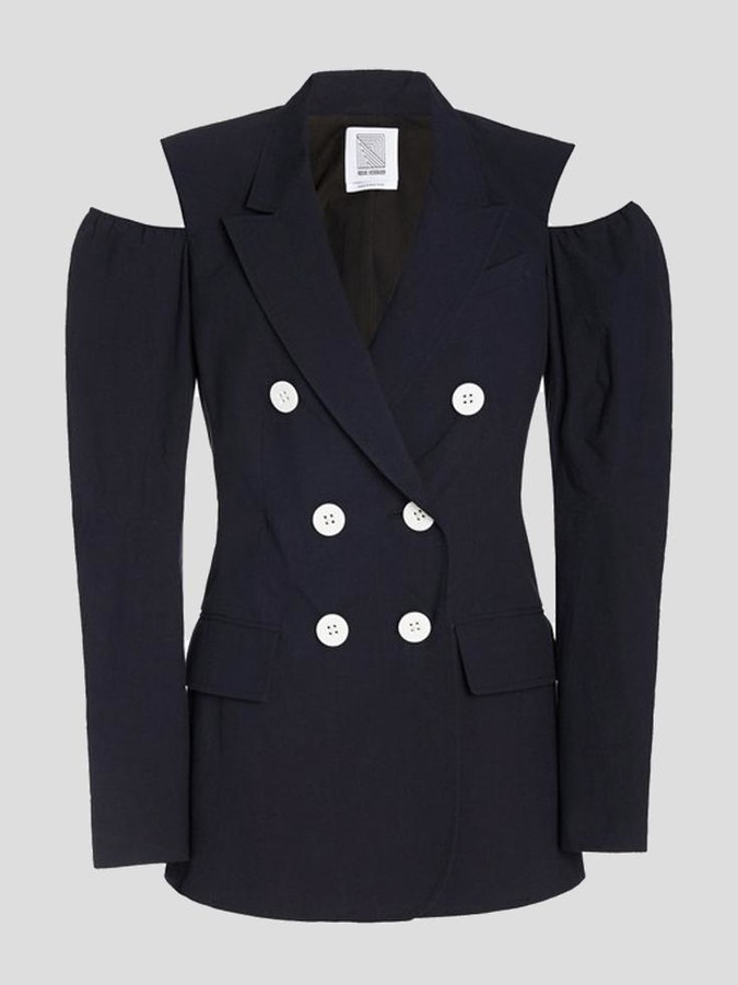 white cold shoulder blazer dress