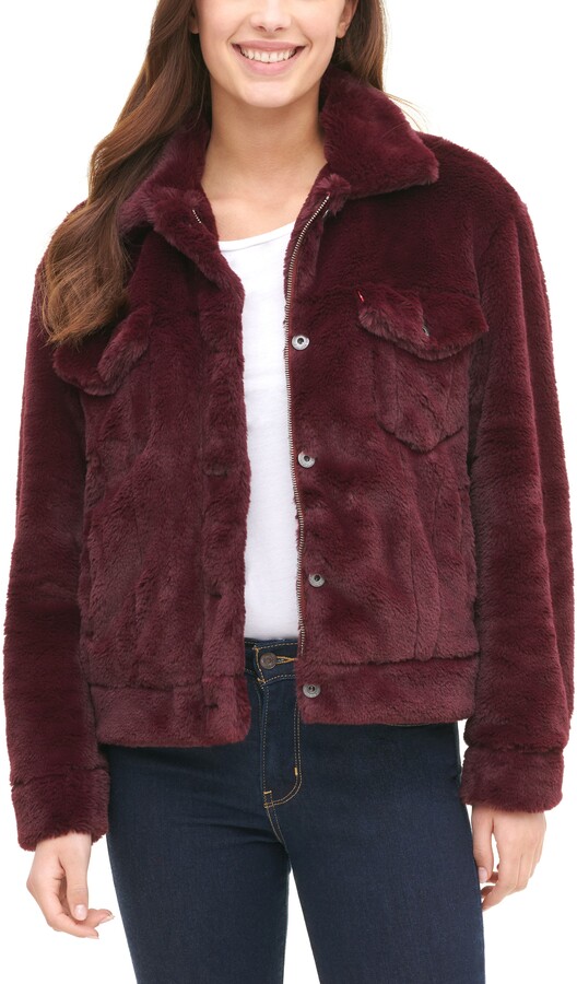 burgundy fuzzy jacket