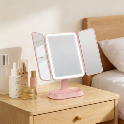 Latitude Run Lighted Triple-Fold Makeup Mirror With Charging 2X/3X/10X Magnification Portable Travel & Vanity Mirror – The Gift For Women