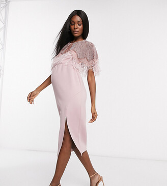ASOS Maternity ASOS DESIGN Maternity embellished scuba pearl faux feather  midi dress in pink - ShopStyle