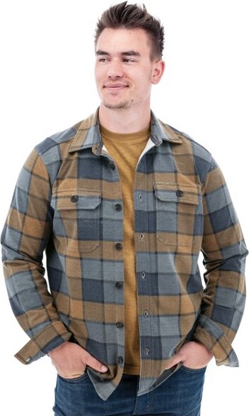 Old Ranch Brands Men's Grayson Plaid Recycled Fleece Overshirt - Black Iris Print, Size Large