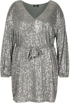 Thumbnail for your product : boohoo Plus Sequin Belted Blouson Sleeve Wrap Dress