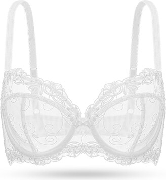 Deyllo Women's Floral Lace Unlined Underwire Bra - Sheer See Through Design