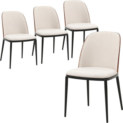 Corrigan Studio Beige Color Side Chair with Velvet Seat and Steel Frame Set of 4