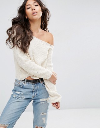 ASOS Cropped Sweater With Deconstructed Hem