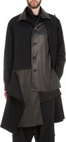 Thumbnail for your product : Yohji Yamamoto Leather-Layered Flannel Coat