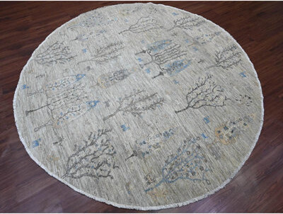 Wildon Home 8'x8' Oyster Gray Peshawar Tree Design Hand Knotted 100% Wool Round Rug 577DE27134664EE7B8242880EC7544BA