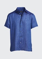 Thumbnail for your product : Ermenegildo Zegna Men's Solid Linen Short-Sleeve Regular-Fit Sport Shirt