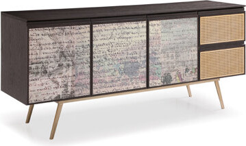 Benjara Cid Pevo Sideboard Buffet Cabinet, Smoke Ash Gray, 71 Inch, 3 Doors