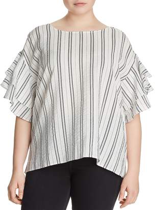 Vince Camuto Plus Striped Ruffle-Sleeve Top