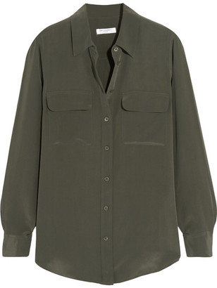 Equipment Slim Signature Washed-silk Shirt - Army green