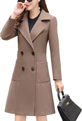 BINGMAX Women's Basic Essential Coat Loose Warm Overcoat Single Breasted Long Wool Pea Coat