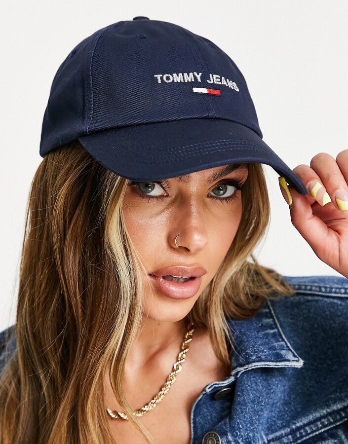 Tommy Jeans logo baseball cap in navy - ShopStyle Hats