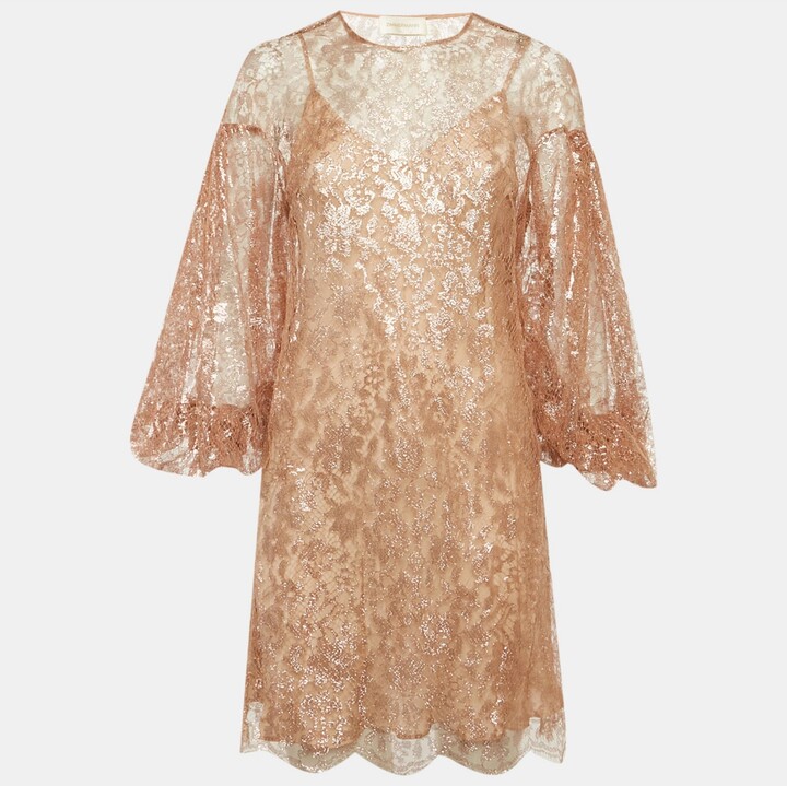 Pre-Owned Zimmermann Womens Rose Gold Lace Mini Dress