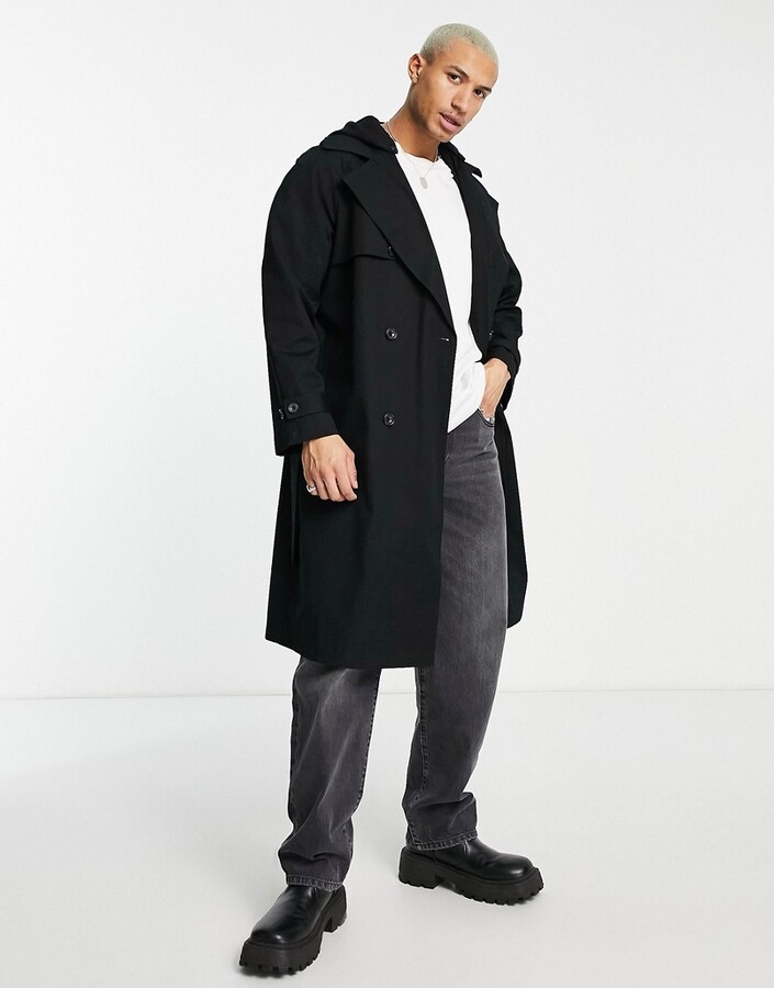 ASOS DESIGN water resistant oversized trench coat in black with