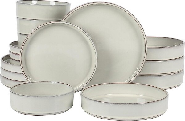 Bloomhouse Santorini Mist Piece Double Bowl Terracotta Reactive Glaze Plates and Bowls Dinnerware Set - Moonstone White