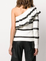 Thumbnail for your product : Self-Portrait One-Sleeve Lace Trim Jumper