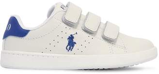 Ralph Lauren Childrenswear Logo Embroidered Leather Strap Sneakers