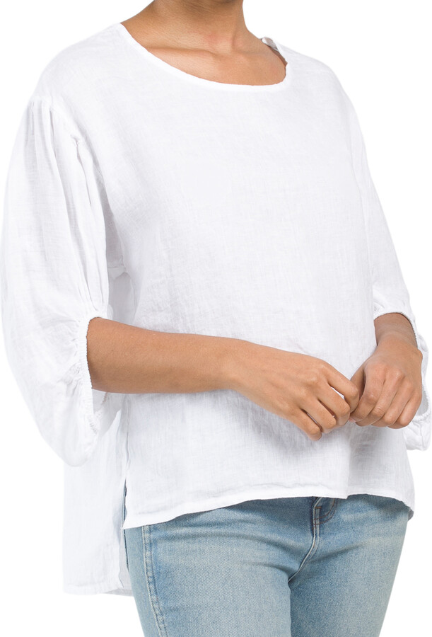 Bellambra Made In Italy Linen Balloon Sleeve Top With Hilo Hem ShopStyle