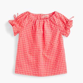J.Crew Girls' gathered-sleeve top in gingham