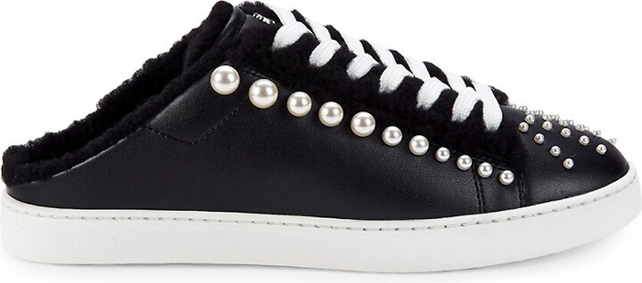 Stuart Weitzman Goldie Embellished Leather & Shearling-Lined Backless  Sneakers - ShopStyle