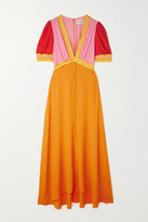 Thumbnail for your product : Saloni Lea Ruffled Smocked Color-block Crepe Maxi Dress - Yellow