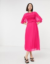 Thumbnail for your product : ASOS DESIGN dobby pleated shirred midi dress in hot pink