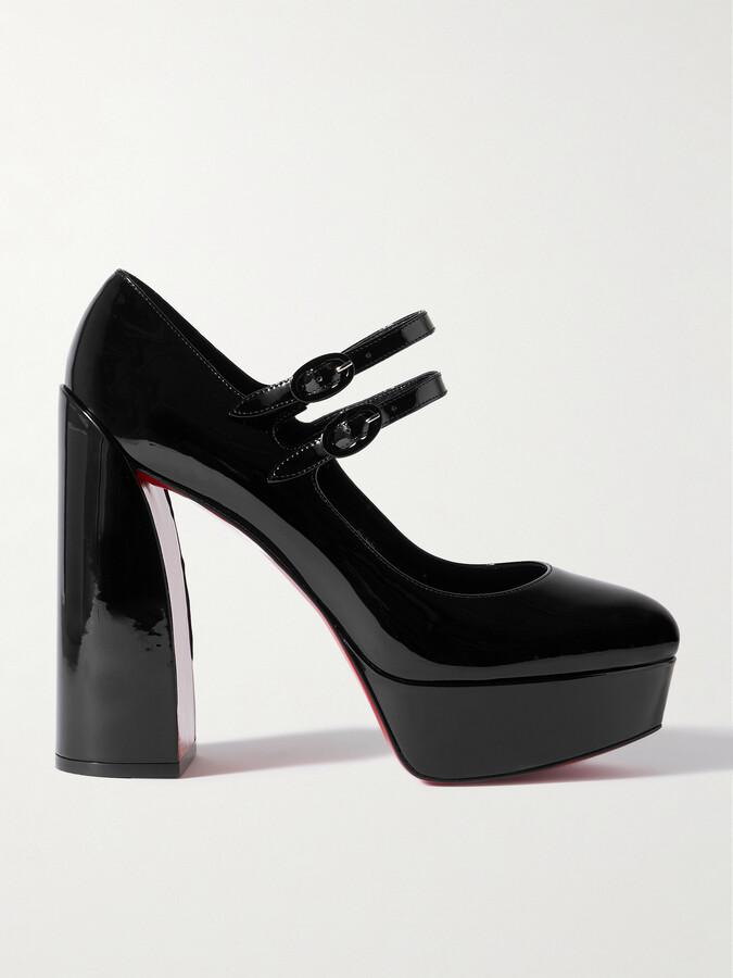 black patent platform pumps