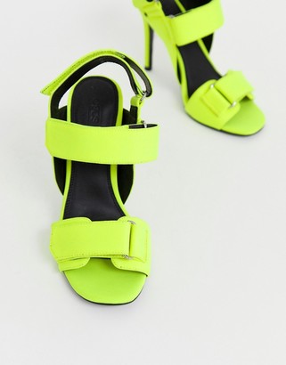 ASOS DESIGN Hazelnut sporty heeled sandals in neon yellow