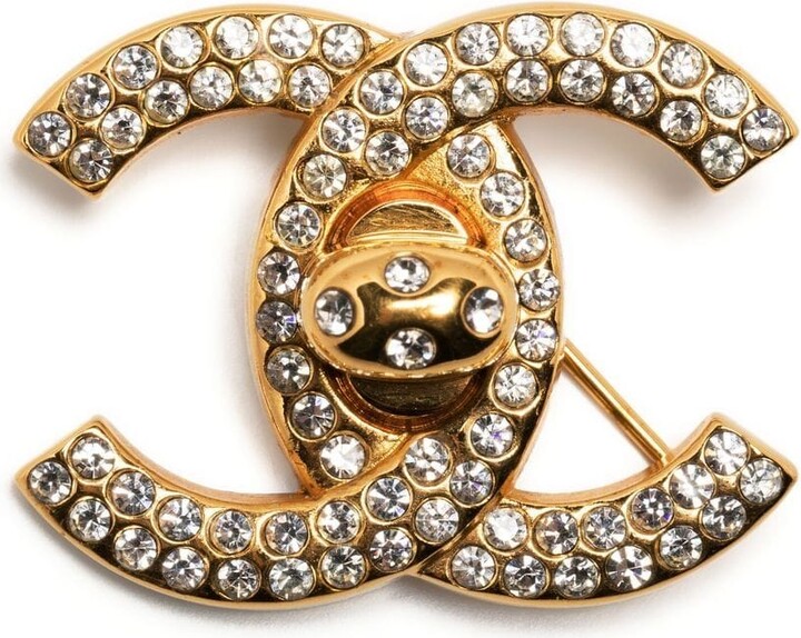 Chanel Pre-owned 1971-1980 CC Crystal-embellished Brooch - Gold