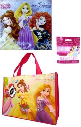 Disney Princess 16 Months 2014 Calendar+ Princess Small Tote Bag+disney Princess Silicone Band Bracelet