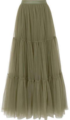 Brunello Cucinelli Tiered Bead-embellished Tulle Skirt - Green