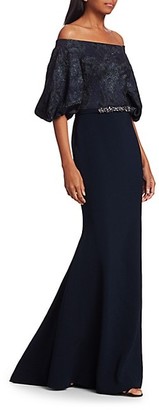 Theia Off-the-Shoulder Embellished Trumpet Gown