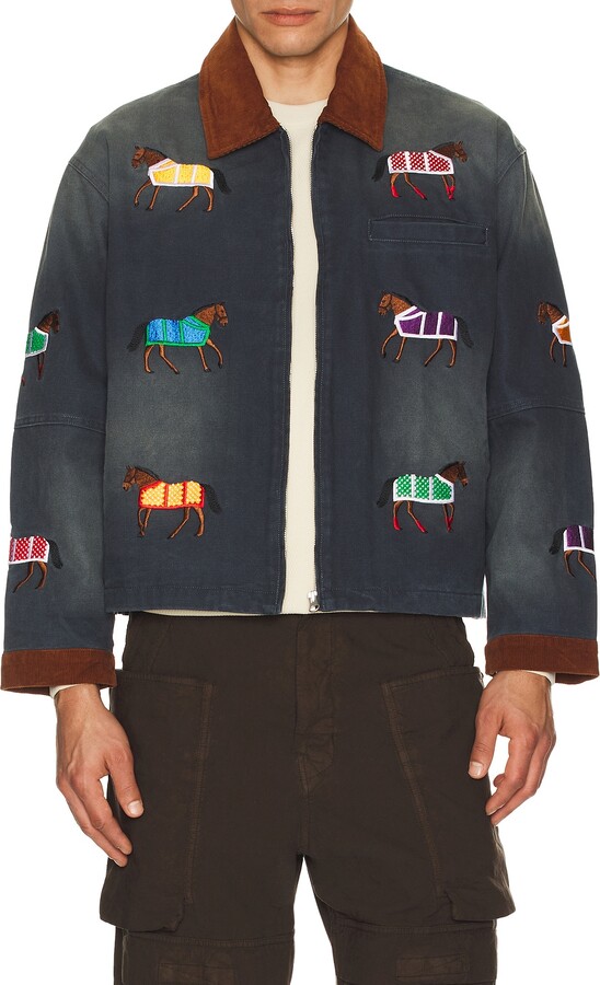 Found Lariat Horse Embroidered Work Jacket in Blue