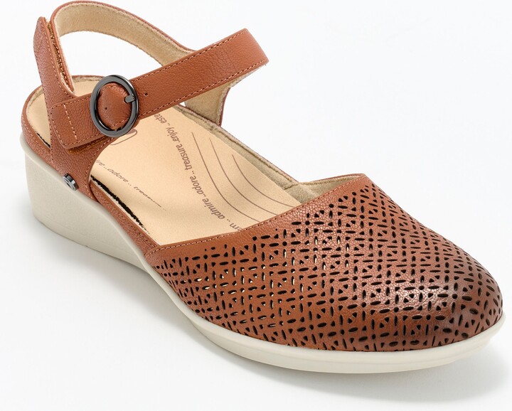 Revere Perforated Leather Mary Jane WedgesCalabria