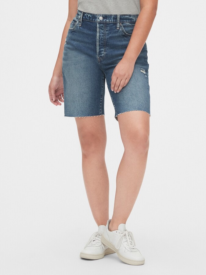 women's distressed denim bermuda shorts