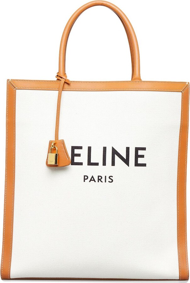 Celine Triomphe Small Vertical Cabas Bag in White - ShopStyle