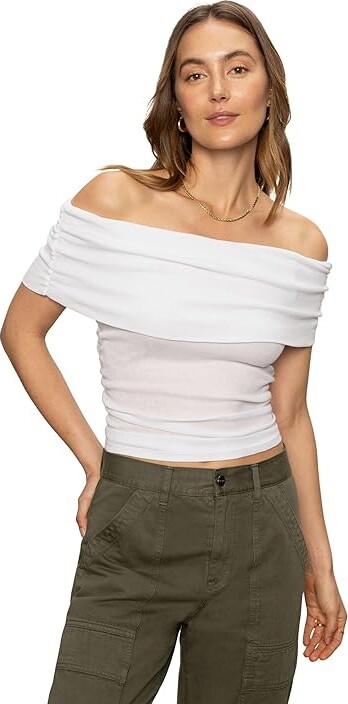 Sanctuary Shoulder Rib T-Shirts Women's T Shirt White : MD (US 8), Cotton/Rayon