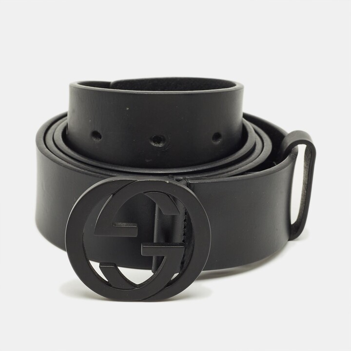 Gucci Black Leather Interlocking G Buckle Belt 110CM