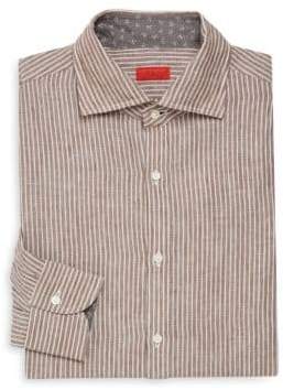 Isaia Slim-Fit Stripe Cotton Dress Shirt