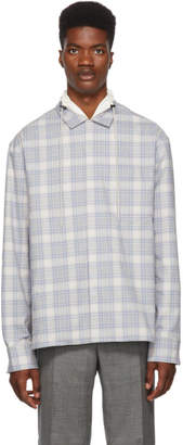 Lanvin Blue and White Checkered High Collar Shirt