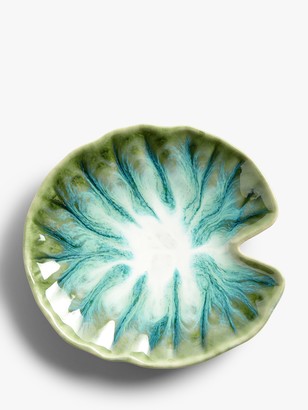 John Lewis & Partners Ceramic Reactive Glaze Tropical Leaf Dish, 16cm, Green