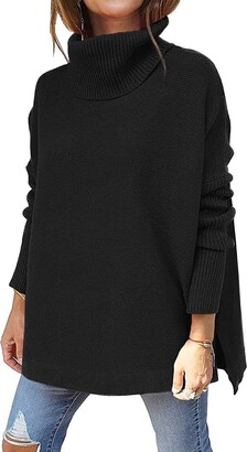 SMENG Winter Womens Tops Fashion Trendy High Neck Plain Pullover
