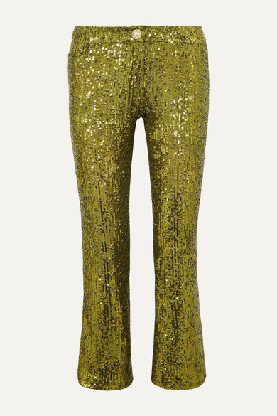 gold flared trousers
