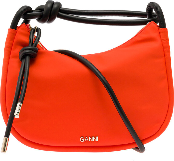 Ganni 'knot Baguette' Orange Shoulder Bag With Knot Detail In