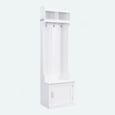 Minimalist Slim Hall Tree With Cabinet & 6 Hanging Hooks, Multi-Functional Storage Bench With Coat Rack, Elegant Foyer Cabinet For Hallway, Living Roo