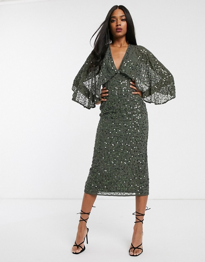 ASOS DESIGN midi dress with cape kimono sleeve in scatter sequin - ShopStyle