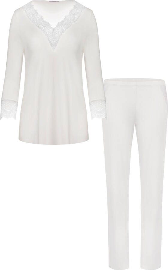 Oh!Zuza Night&Day White Long Lightwaight Pyjamas With Lace - Ivory