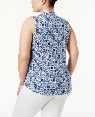 Charter Club Plus Size Printed V-Neck Top, Created for Macy's