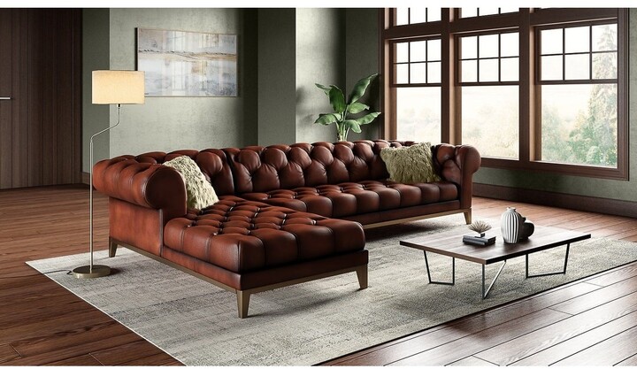 Gaga Top Grain Leather Chesterfield Sectional with Chaise - ShopStyle